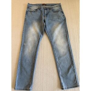 French Connection Men Light‎ Blue Denim Straight Jeans Stretch Button Zip 34/32